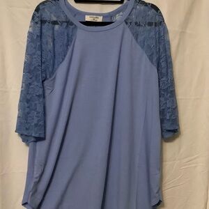 Zenana Light Blue Lace Sleeve Top